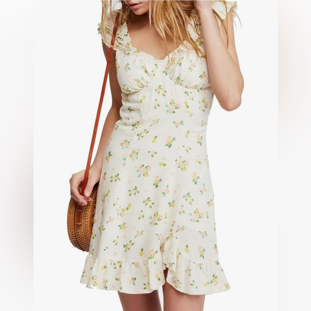 Free People ‘Like A Lady’ Mini Dress NWT Citrus Lemon Print Cottagecore L